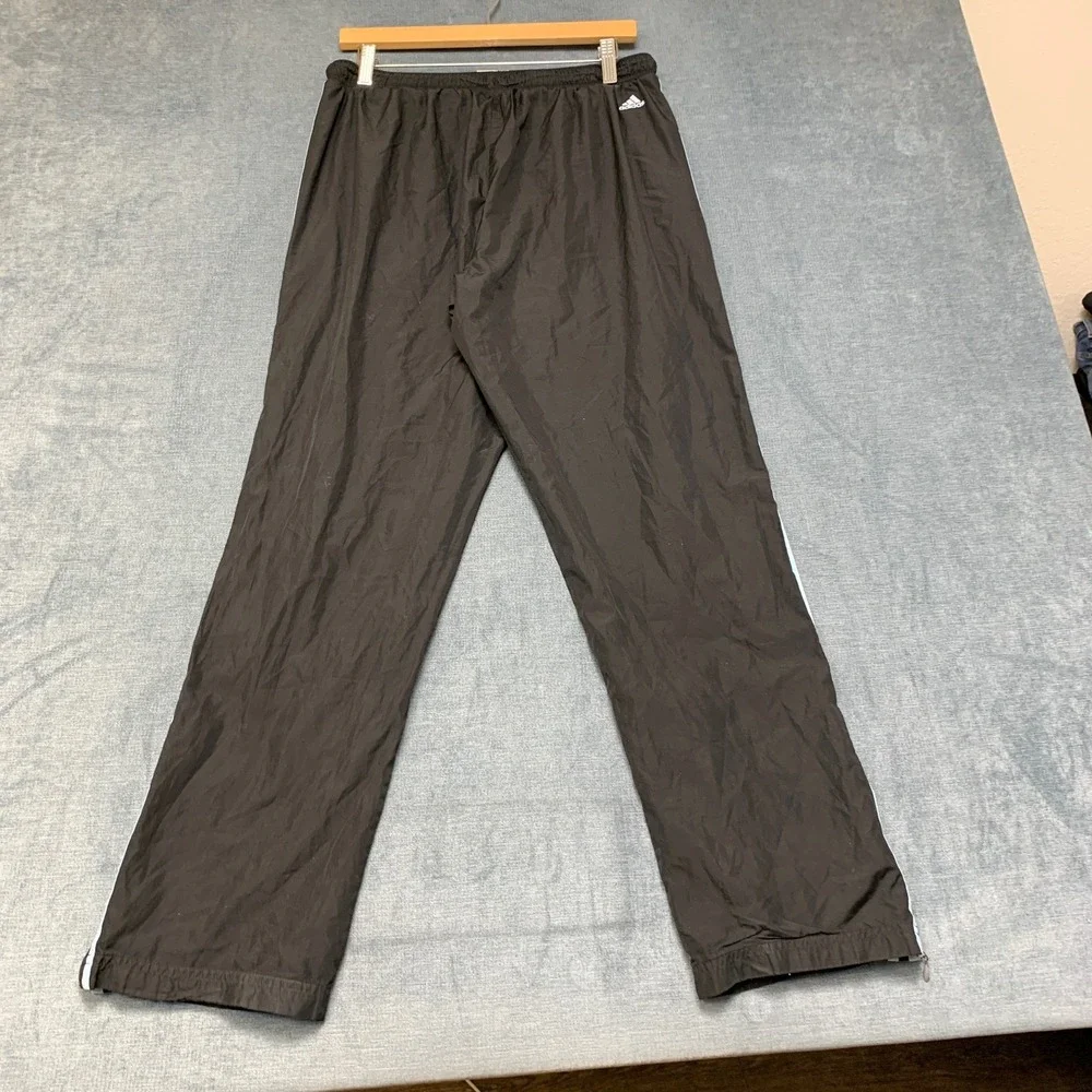 Adidas Track Pants Mens Large Black Logo Elastic Waist Performance Activewear